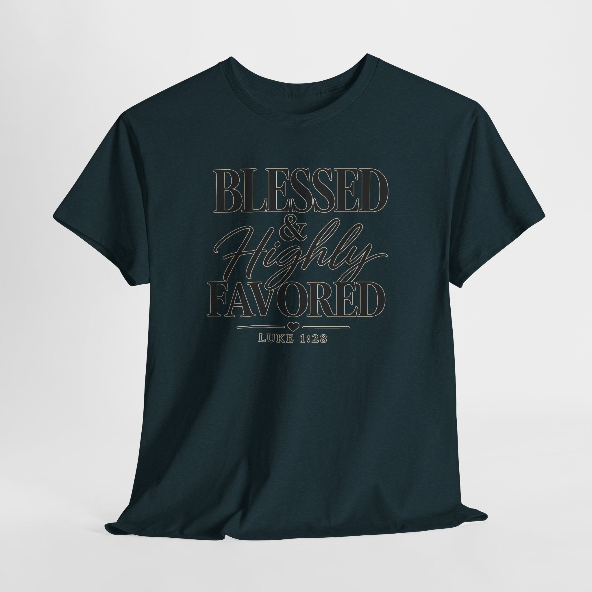 dark blue t-shirt with a white cross on a light gray background