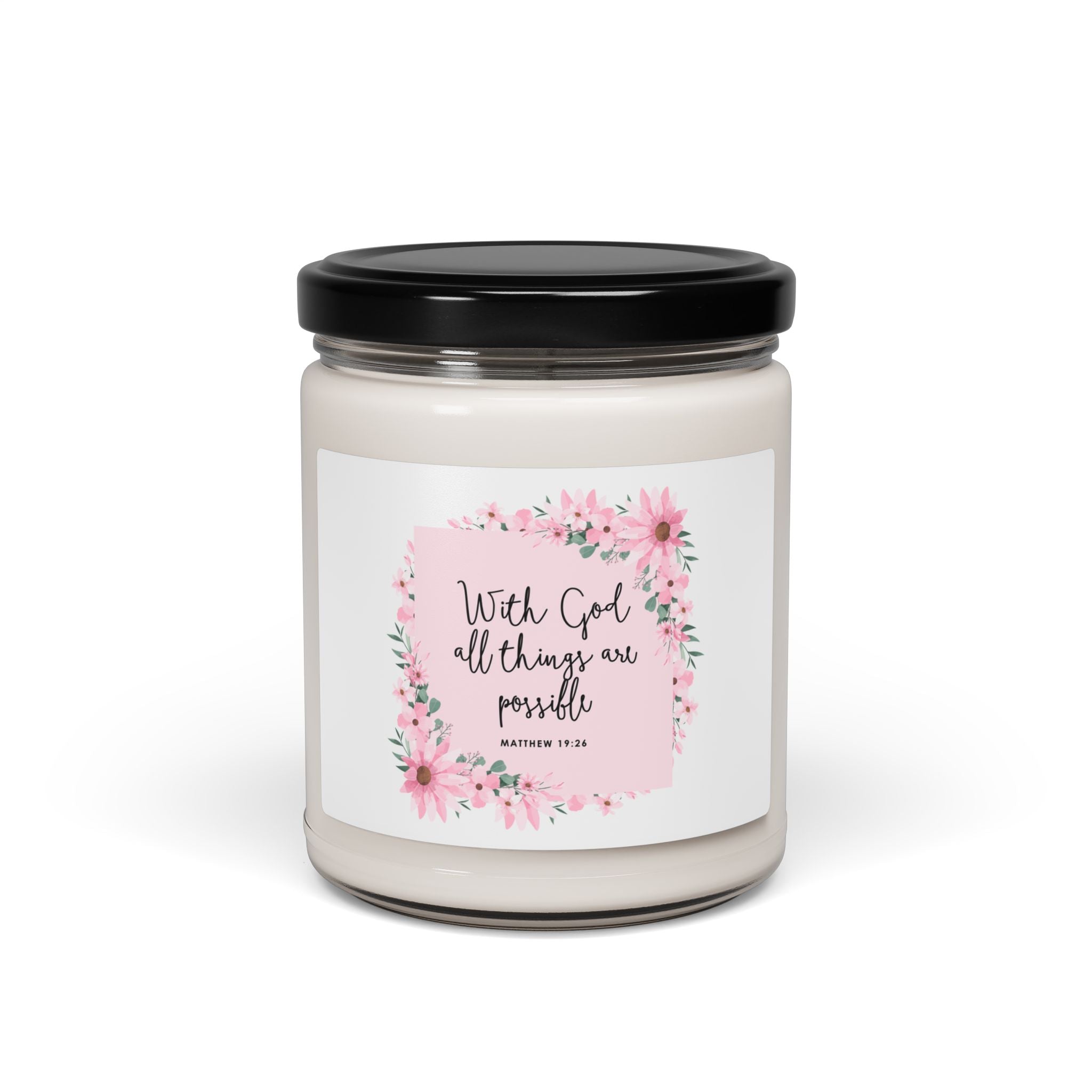 scripture candle with soft flower border design
