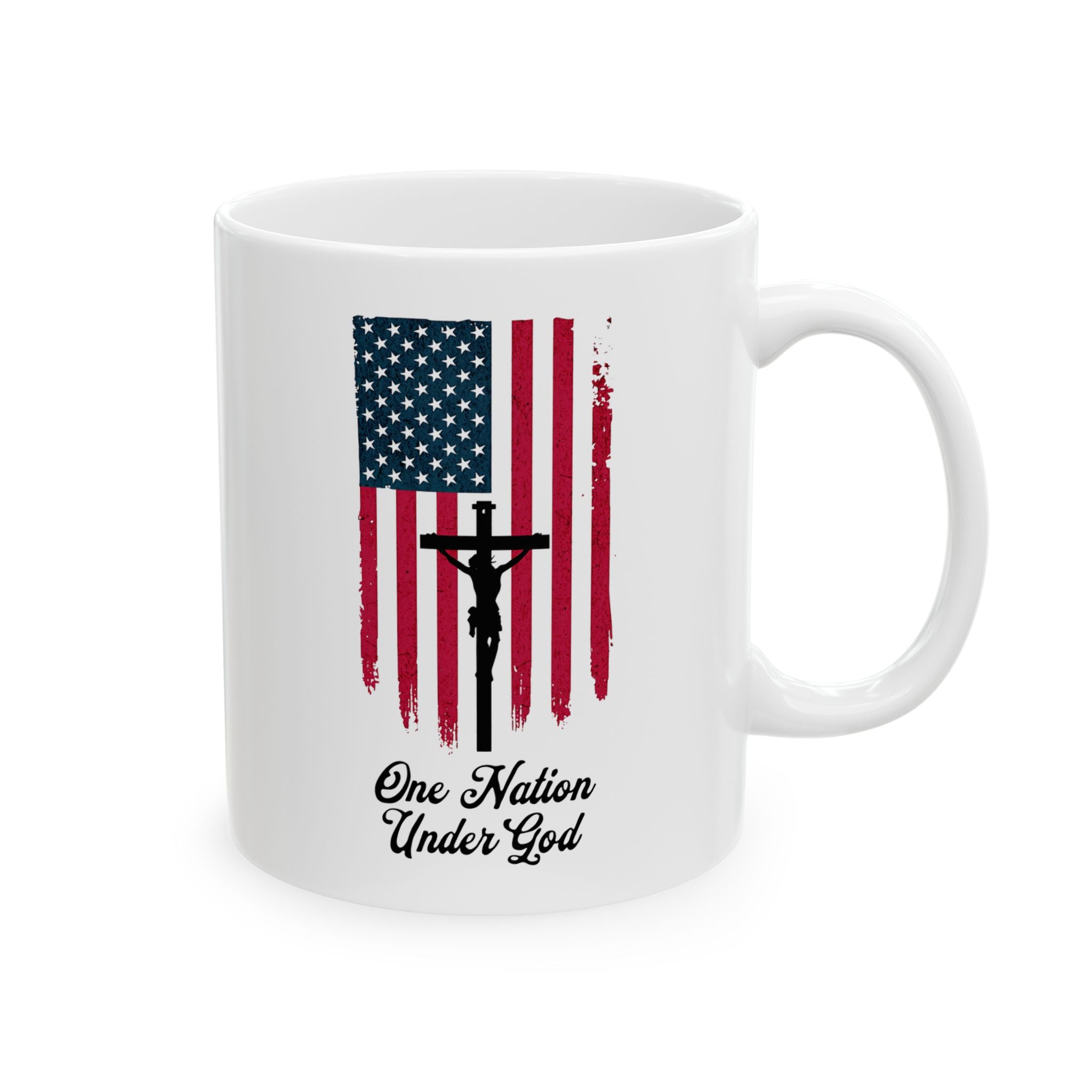 patriotic ceramic mug with cross and flag
