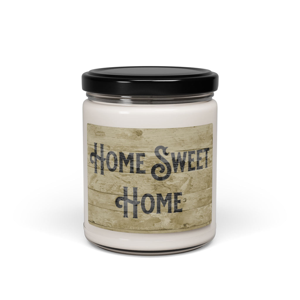cozy home themed candle in glass jar