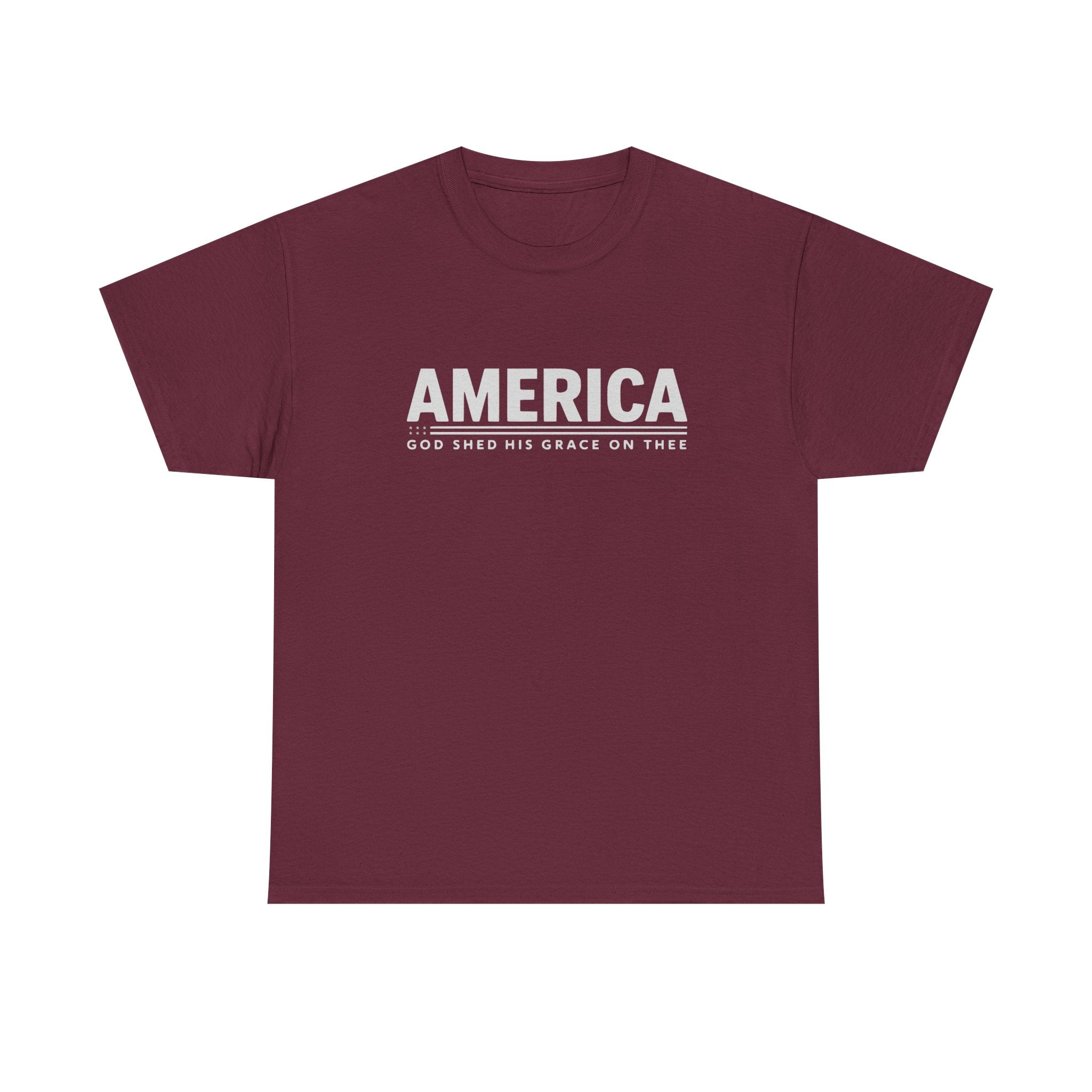 America God Shed His Grace On Thee t shirt in bold patriotic Christian style