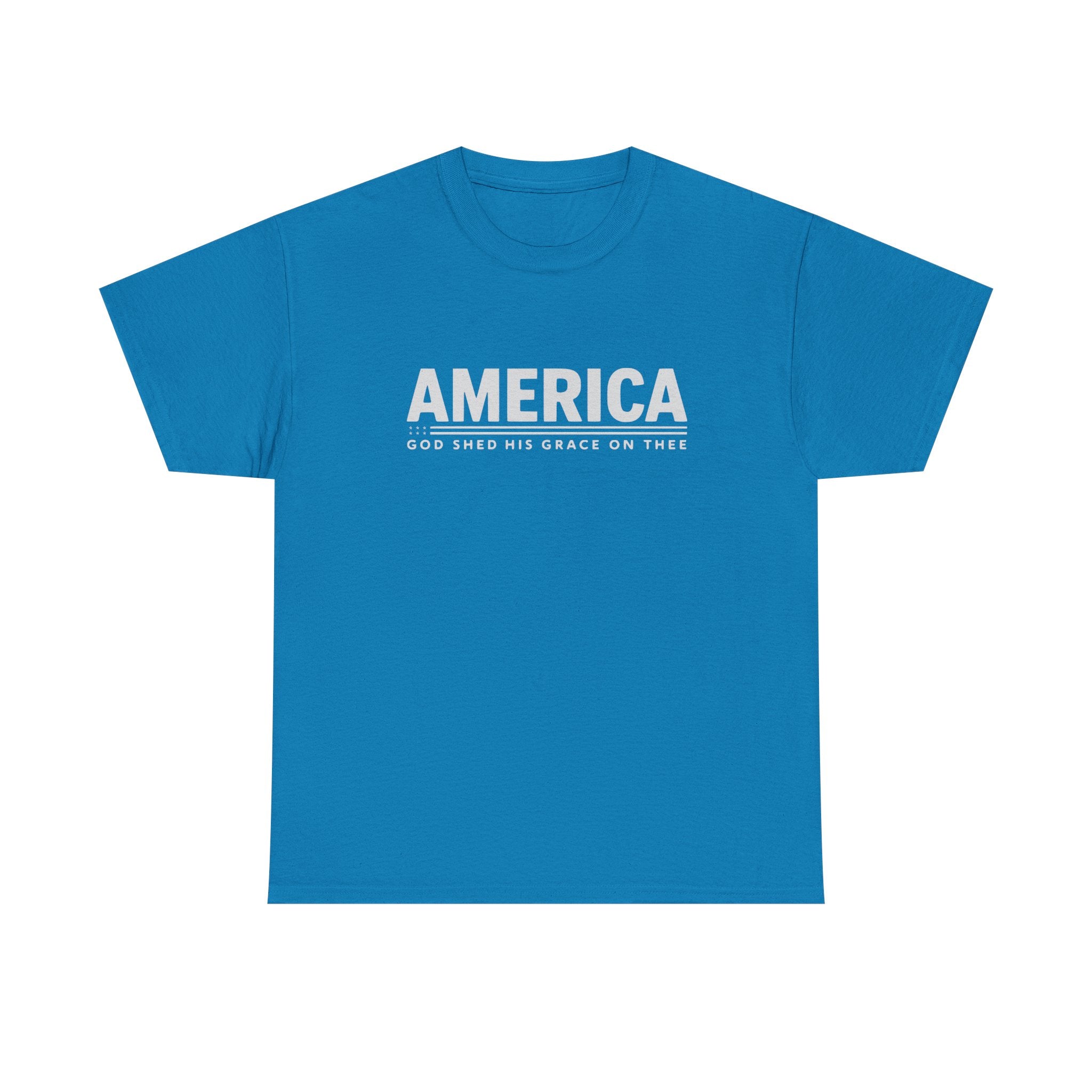 America God Shed His Grace On Thee tee styled with jeans for everyday Christian wear