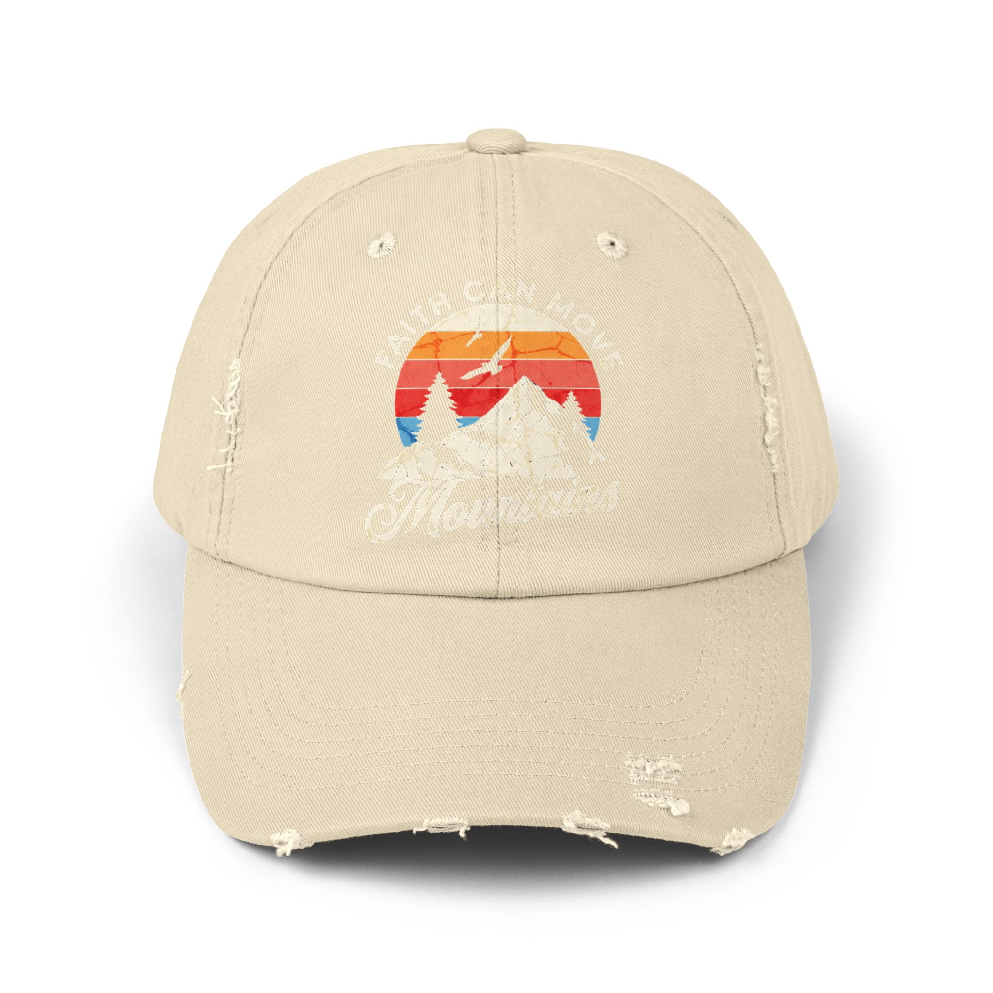 Christian distressed cap with faith can move mountains message