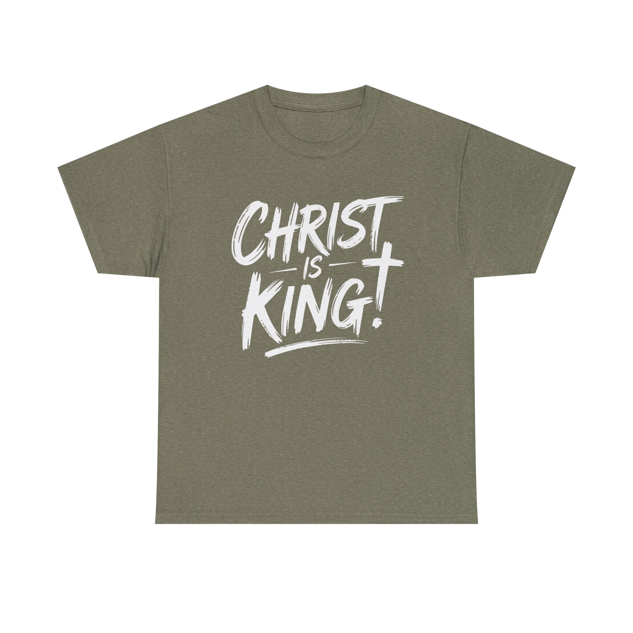 Christian t shirt declaring Christ Is King in brush lettering