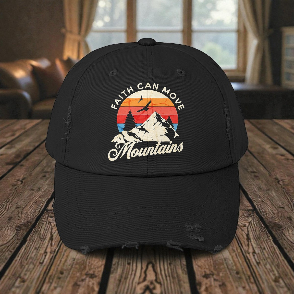 Faith Can Move Mountains Hat Christian Distressed Cap