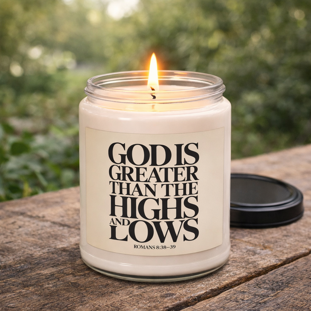 God Is Greater Than the Highs and Lows Candle – Romans 8:38–39