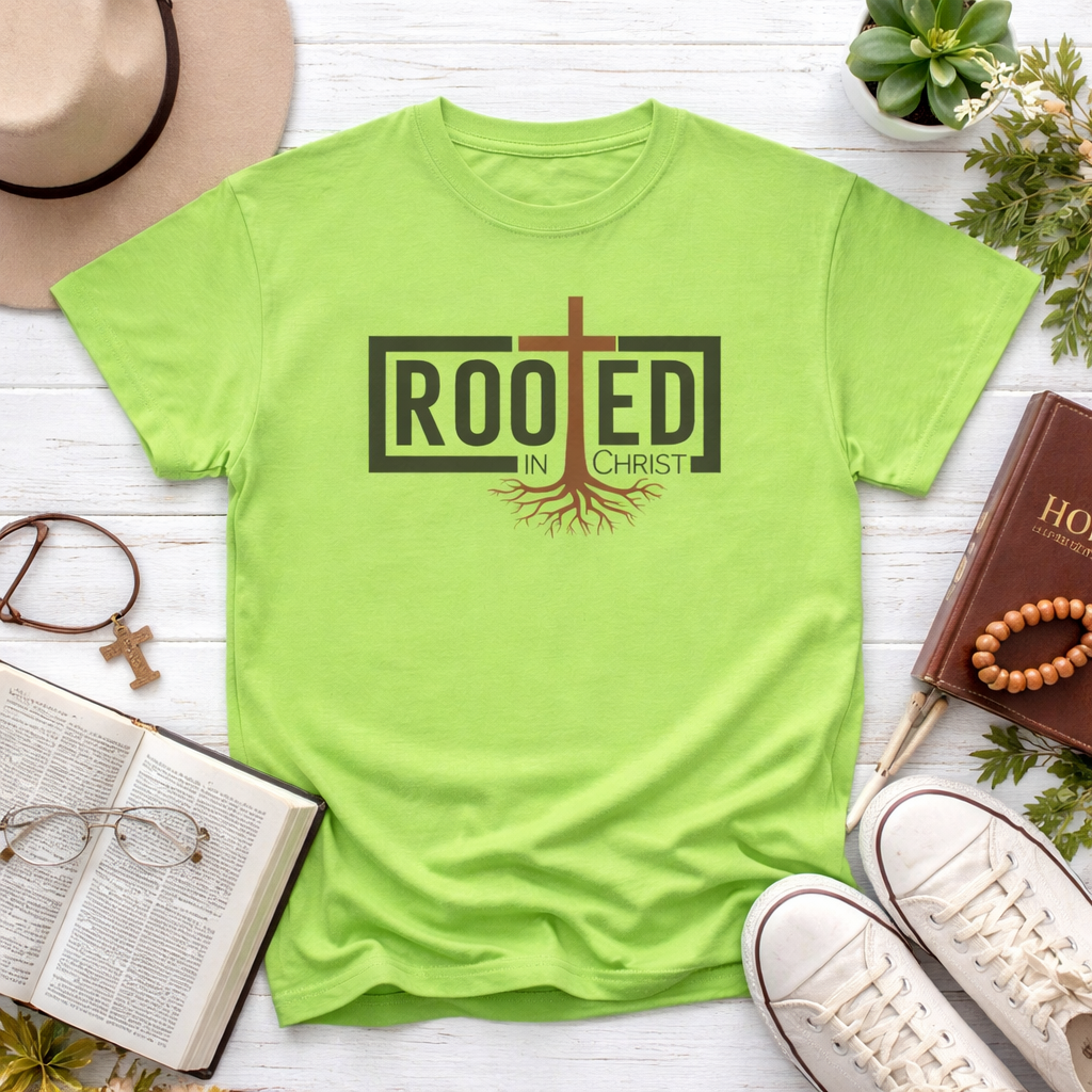 Rooted in Christ T-Shirt – Bold Christian Faith Shirt for Men & Women