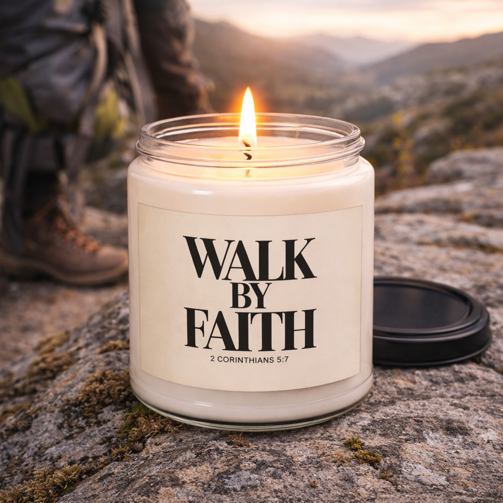 Walk by Faith Candle – 2 Corinthians 5:7 Christian Candle