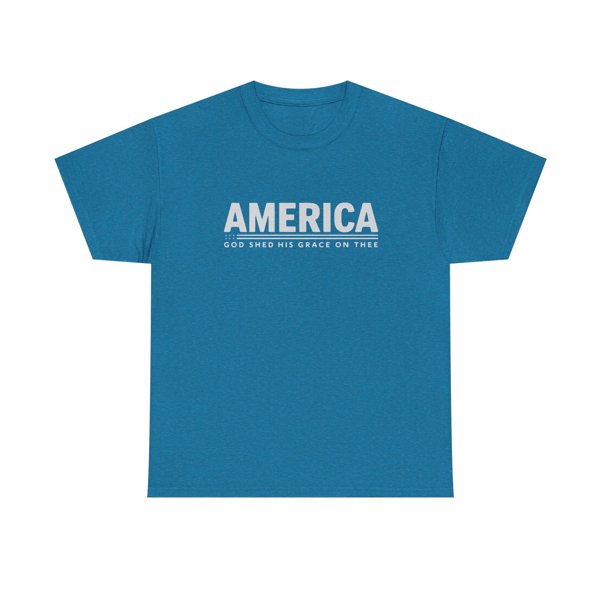 detail view of soft cotton fabric and vivid print on America Christian tee