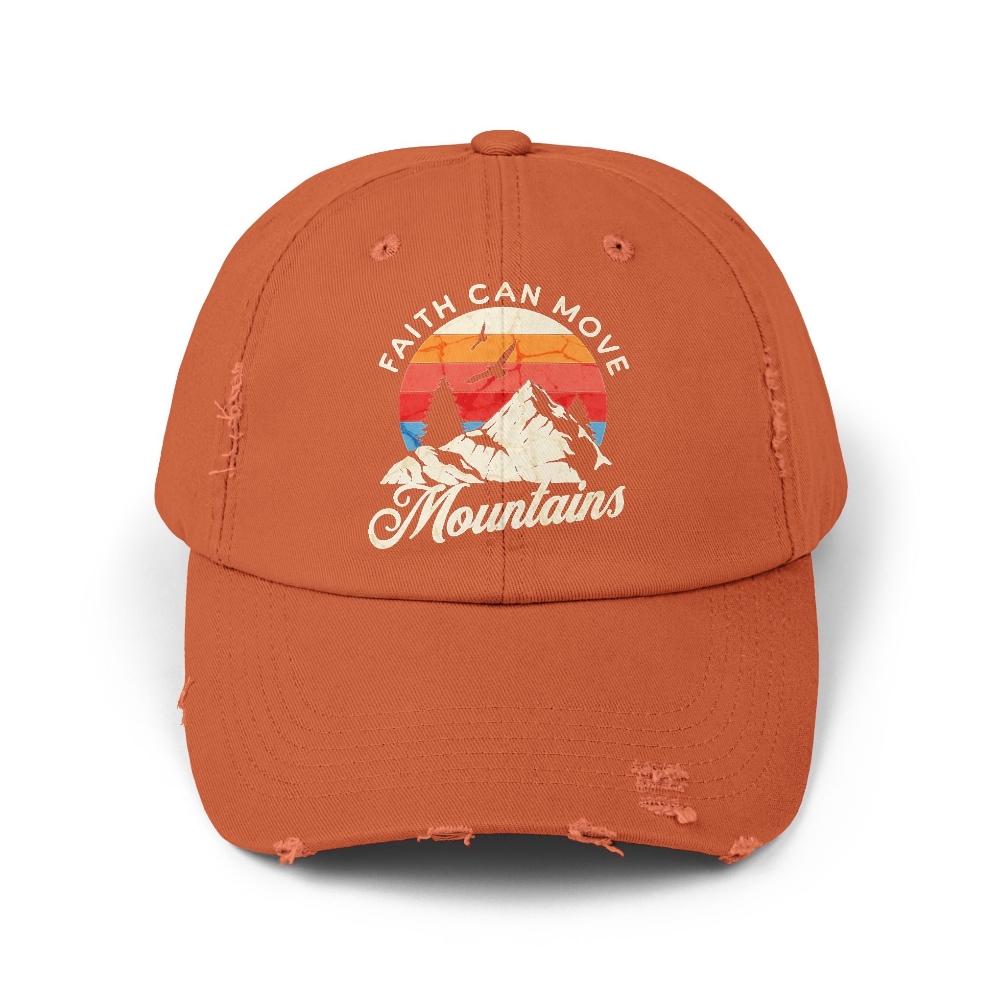 low profile Christian hat shown flat with inspirational text