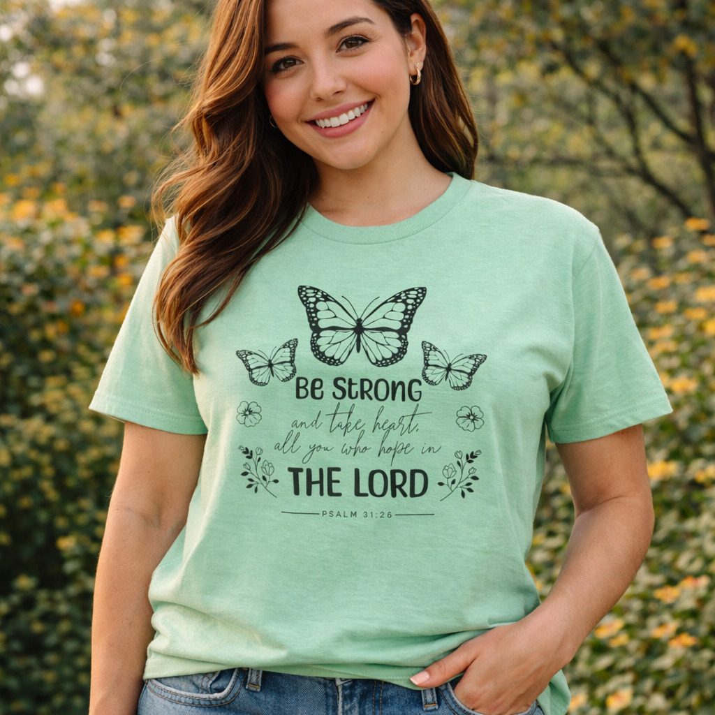 psalm 31 25 shirt mint green butterfly design
