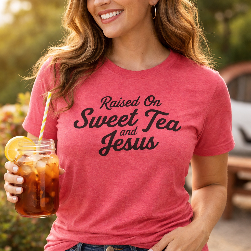 raised on sweet tea and Jesus t-shirt
